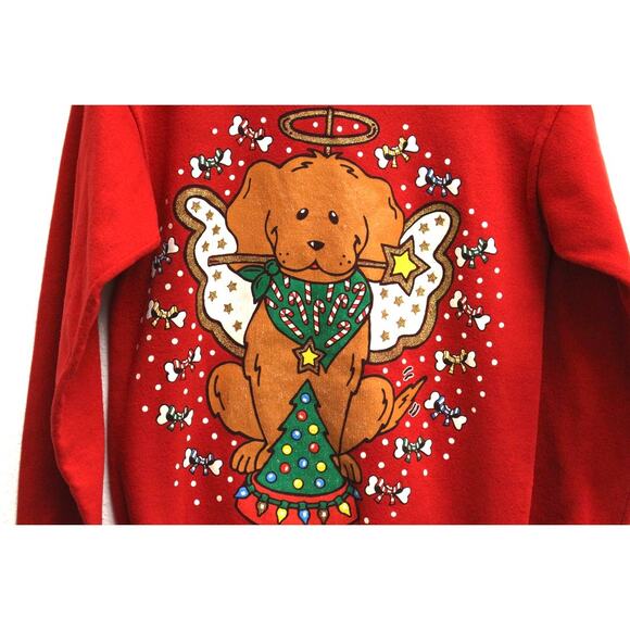 Vintage Puppy Dog Angel Christmas Sweatshirt Medium - Picture 2 of 7